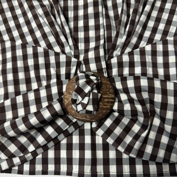 Lafayette 148 Brown Gingham Plaid Cropped Tie Front Shirt Top Size: 8 - Picture 6 of 14